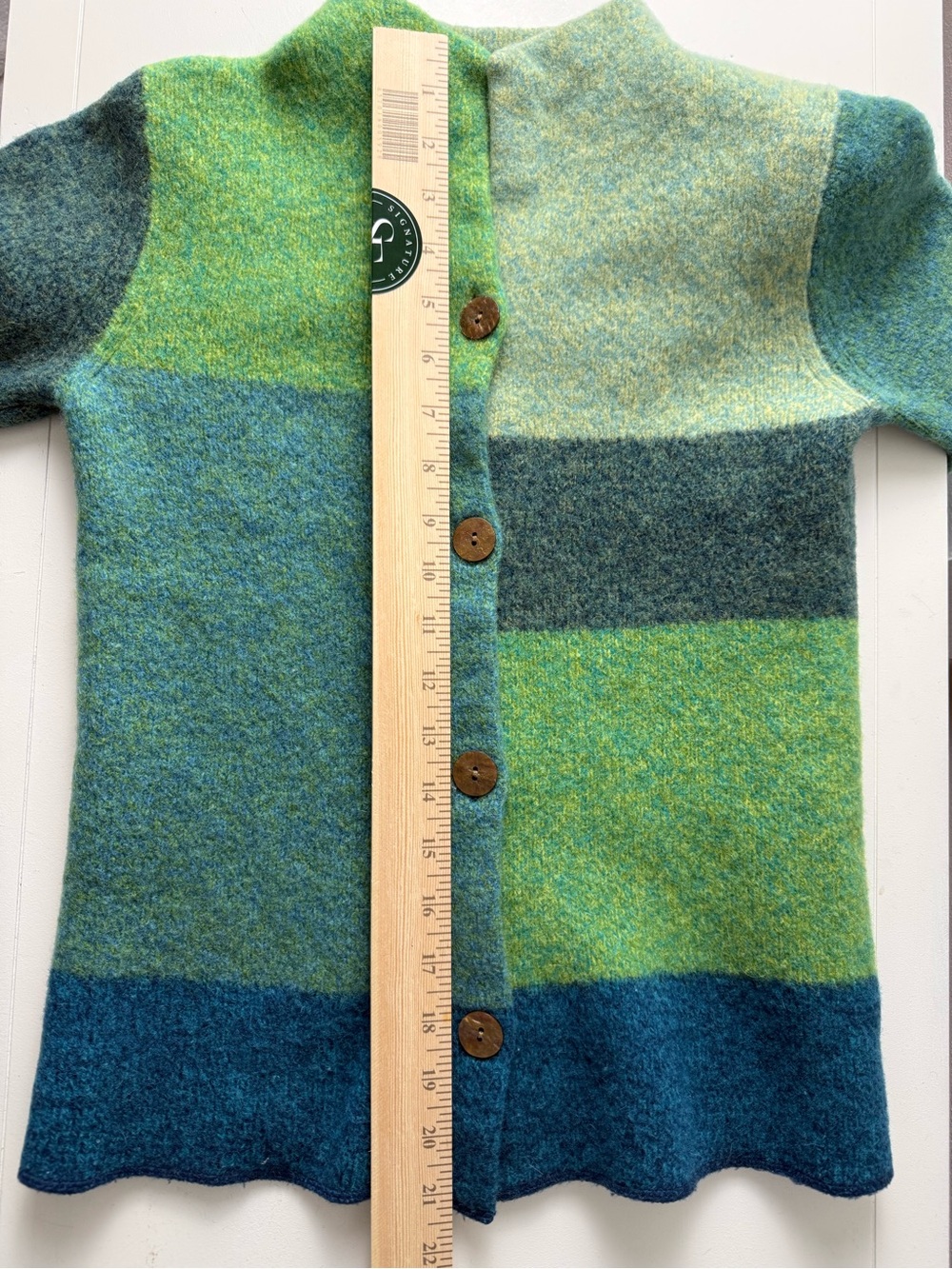Sigrid Olsen Vintage Green & Teal Colorblock 100% Wool Sweater - Size S - Picture 8 of 9